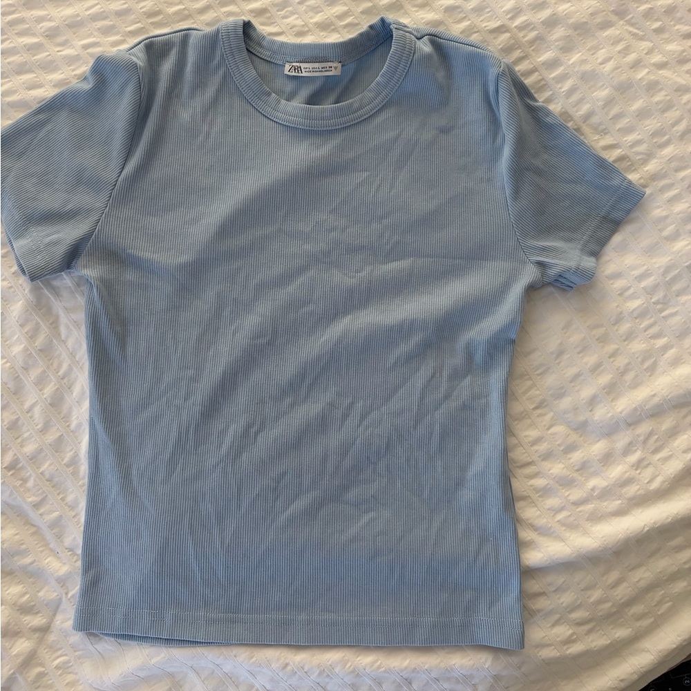 Zara Blue Ribbed Top